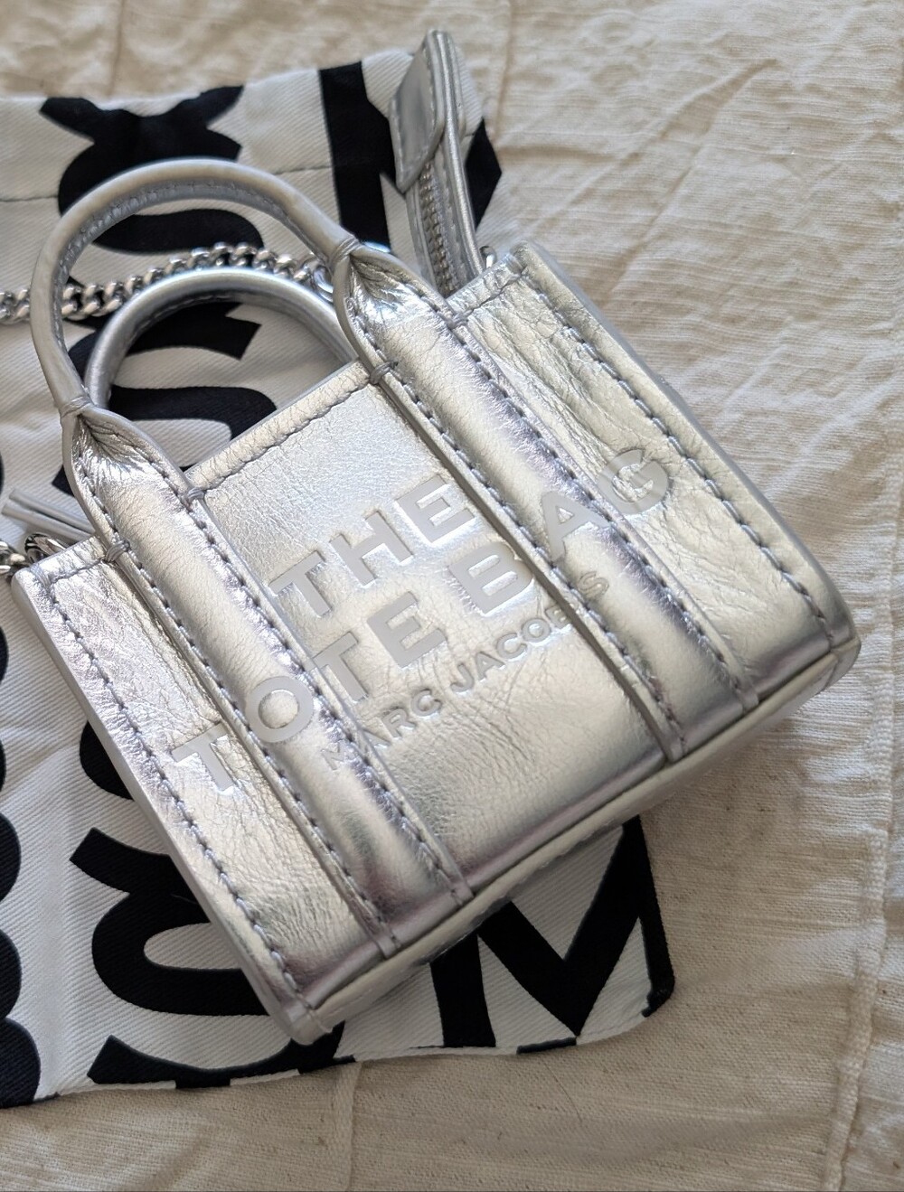 Marc Jacobs Metallic Silver The Tote Bag Mini Bag Charm